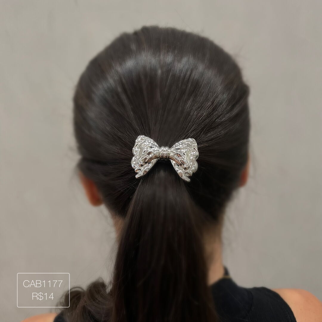 Pony Cuff Laço Orgânico Liso Prateado